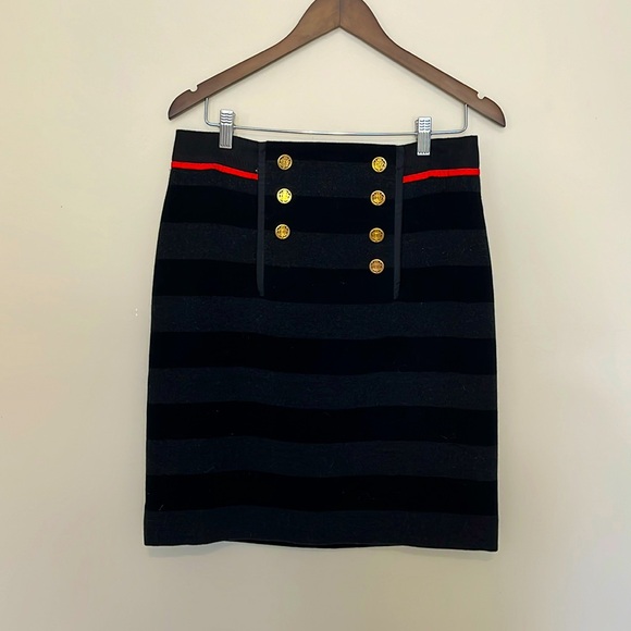 Per Se Dresses & Skirts - Per Se Lined Wool Skirt Black Gray Striped Gold Button Detail Career Office
